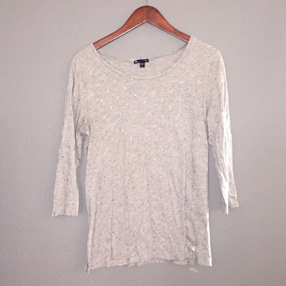Grey 3/4 length shirt w/ silver dot embellishment